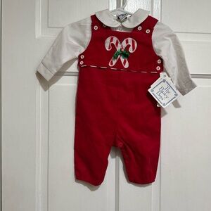 NEW 3 Months‎ Christmas Romper Candy Cane Boys Collar Outfit Red White One Piece